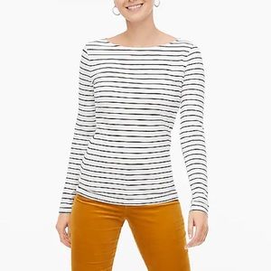J.Crew Cotton White & Navy Striped Artist T Small